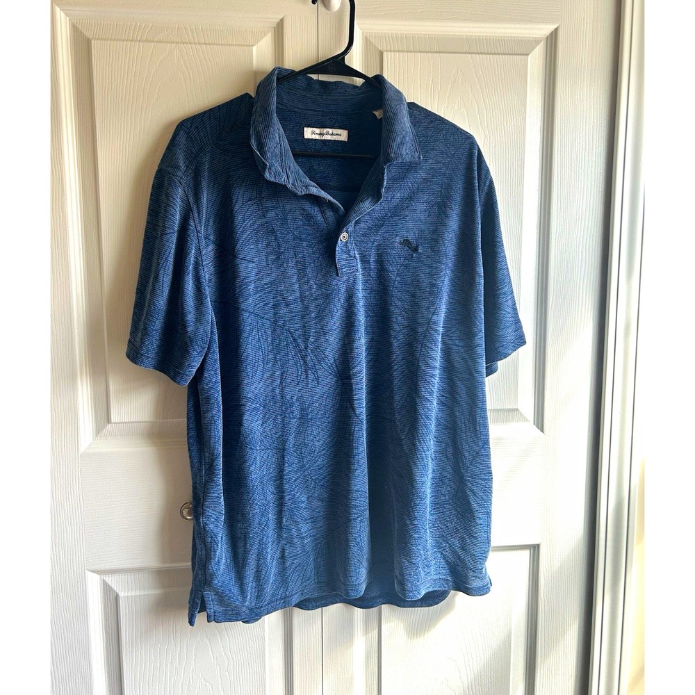 Tommy Bahama Men's Blue Striped Tencel/Poly Knit Button Polo Shirt - XL